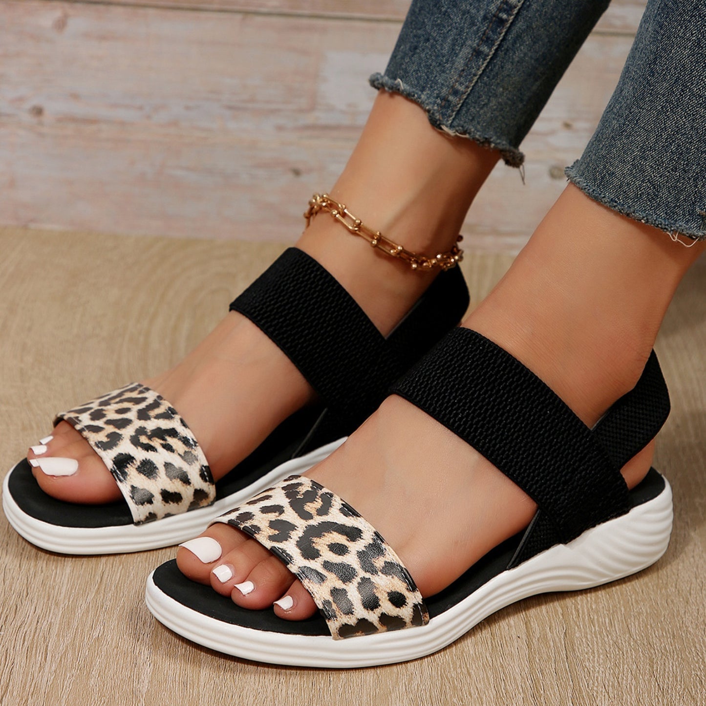 Faux Leather Open Toe Low Heel Sandals- 5 Colors