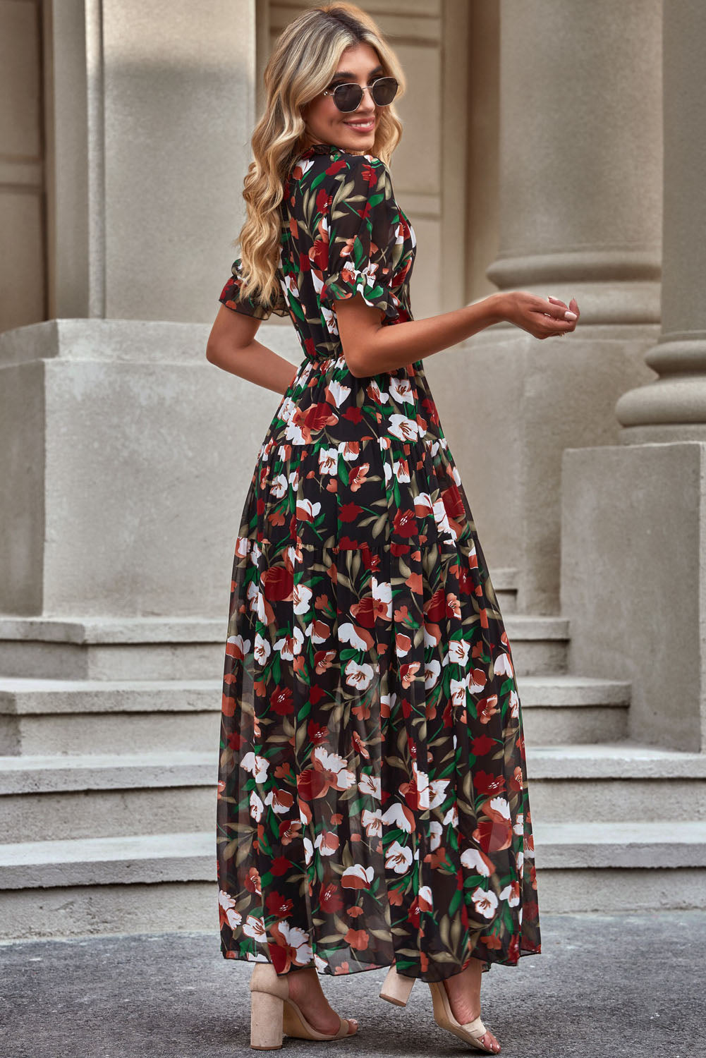 Floral V-Neck Short Sleeve Dress- 2 Color Options
