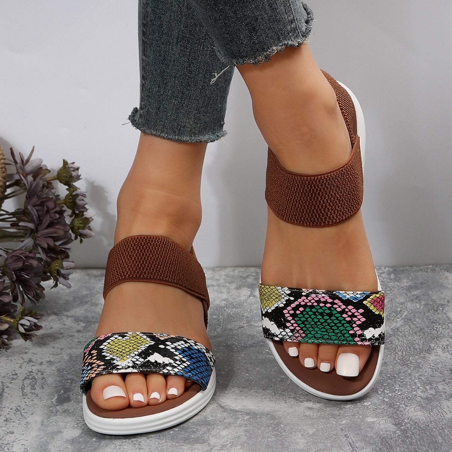Faux Leather Open Toe Low Heel Sandals- 5 Colors