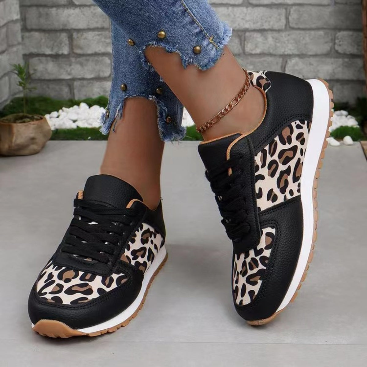Tied Printed Faux Leather Athletic