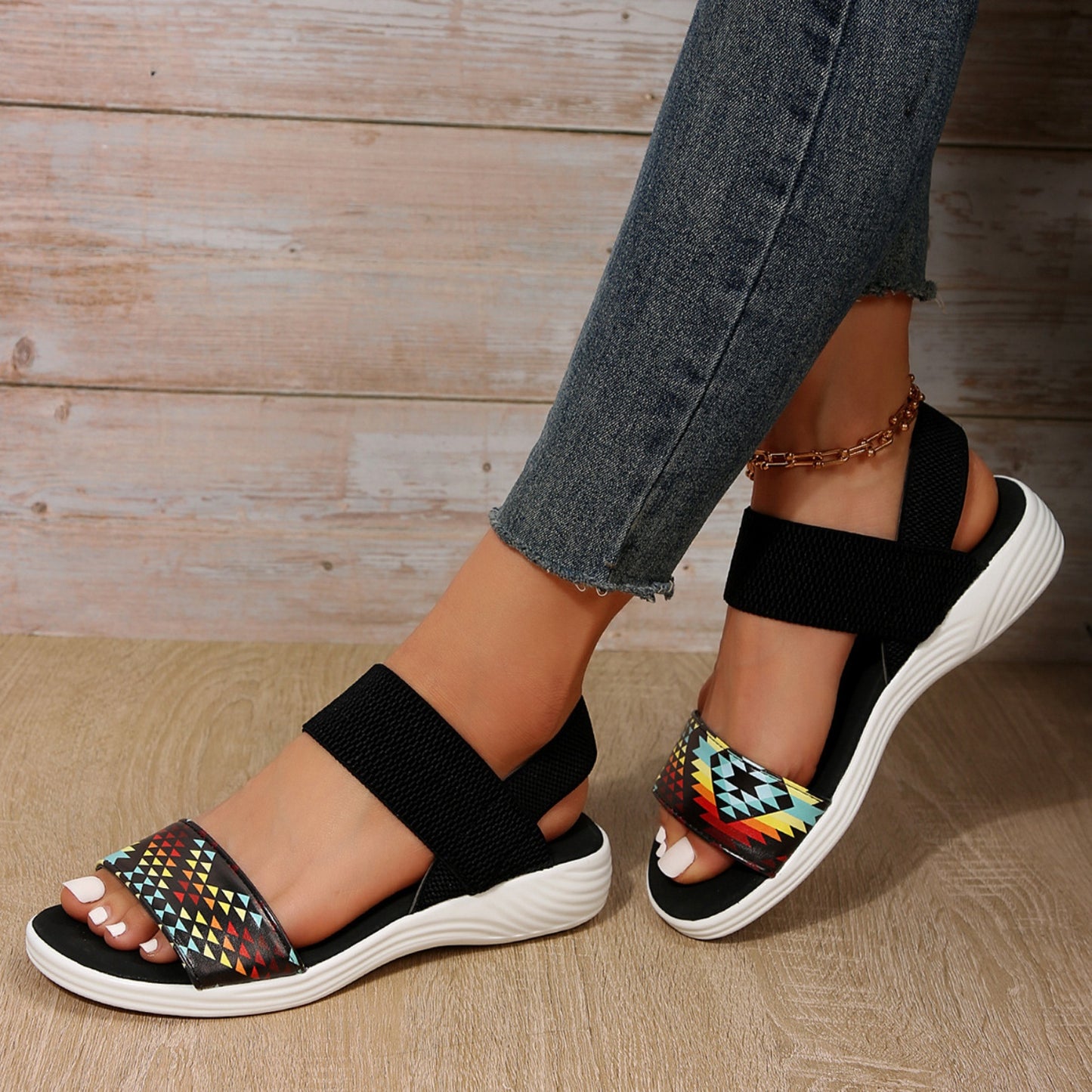 Faux Leather Open Toe Low Heel Sandals- 5 Colors