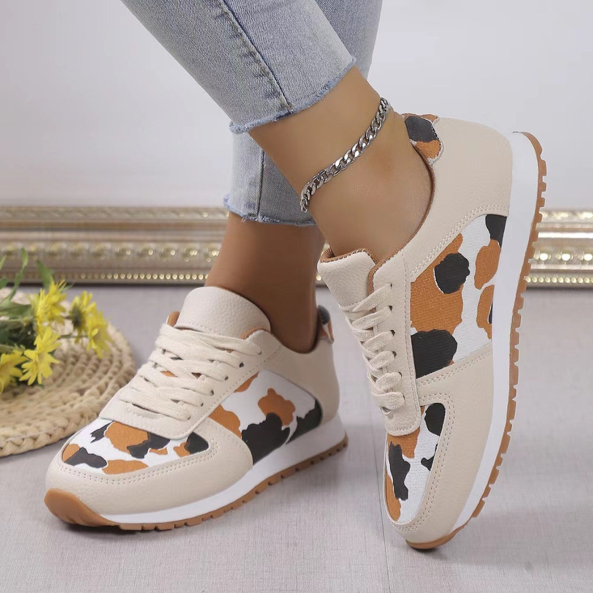 Tied Printed Faux Leather Athletic