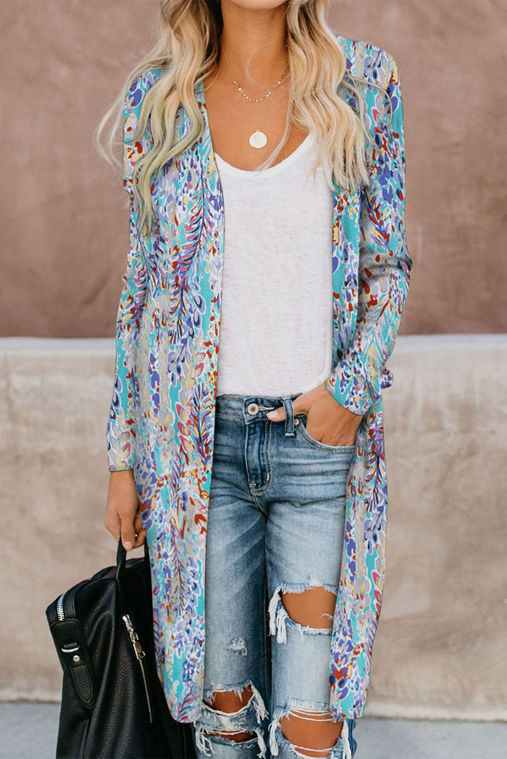 Printed Open Front Longline Cardigan- 7 Print Options