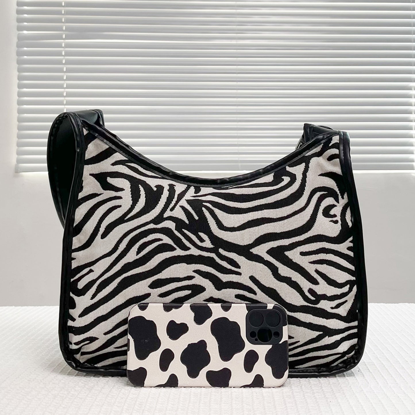 Faux Leather Adjustable Strap Shoulder Bag- 3 Prints