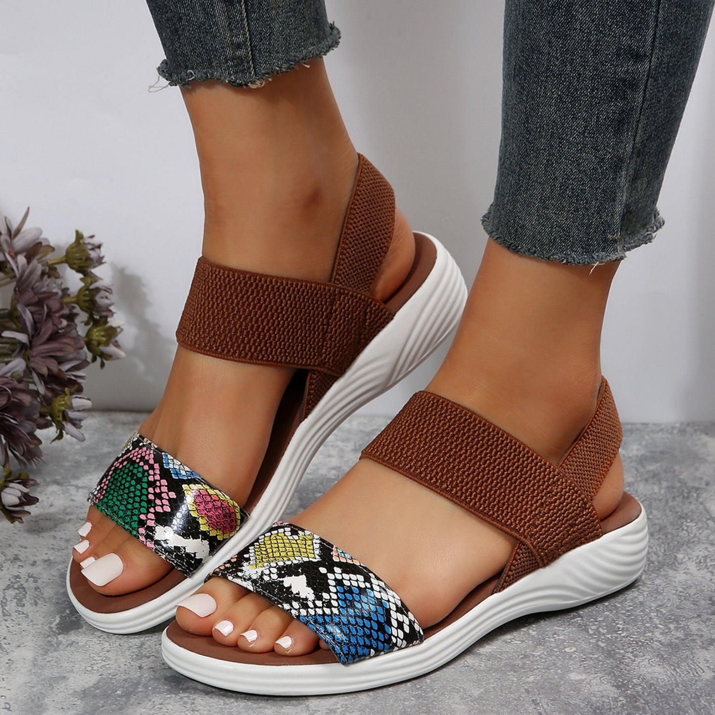 Faux Leather Open Toe Low Heel Sandals- 5 Colors