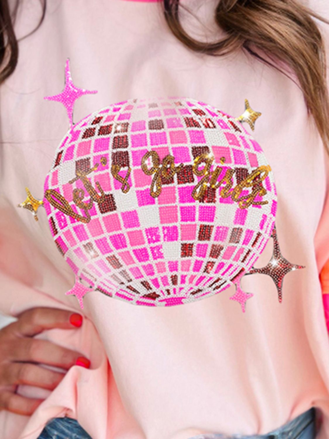 Pink Disco Ball Half Sleeve T-Shirt- Let's Go Girls!