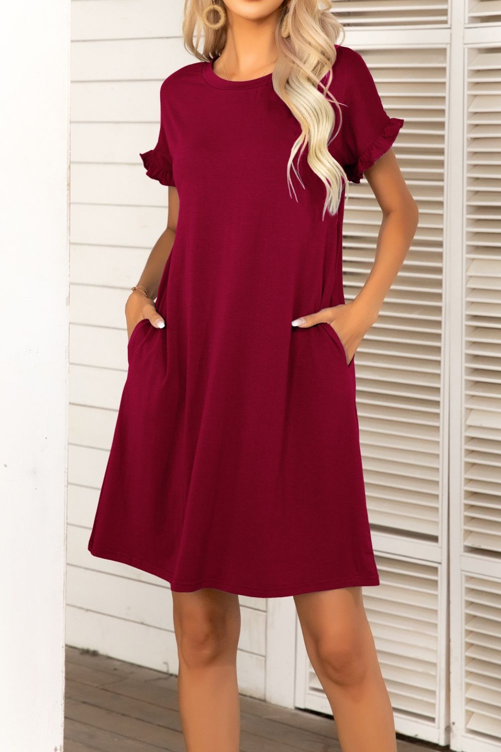 Camo Flounce Sleeve Dress with Pockets