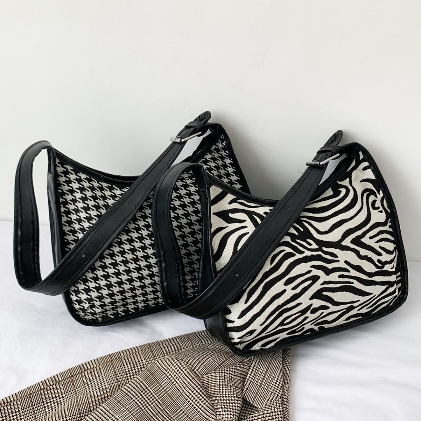 Faux Leather Adjustable Strap Shoulder Bag- 3 Prints