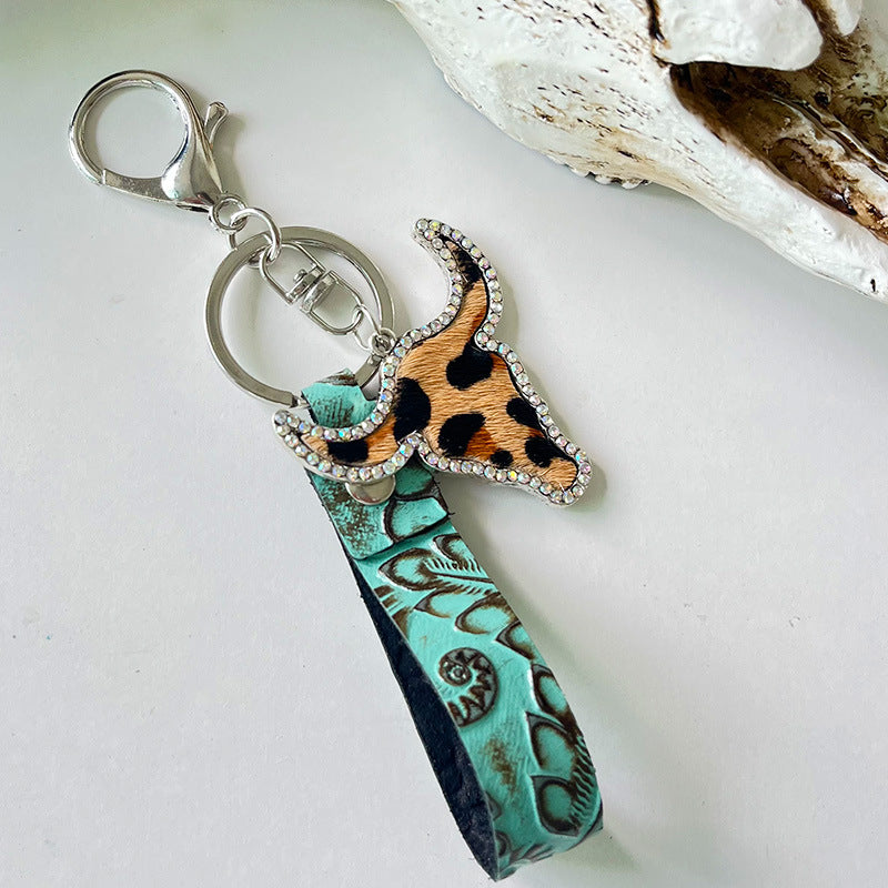 Rhinestone Bull Keychain- 7 Color Options
