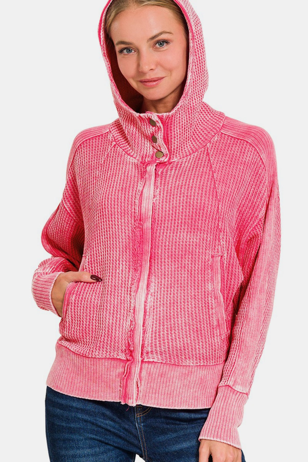 Fuchsia Zip Up Hooded Jacket