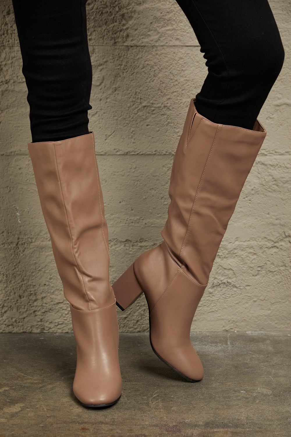 Mocha Block Heel Knee High Boots