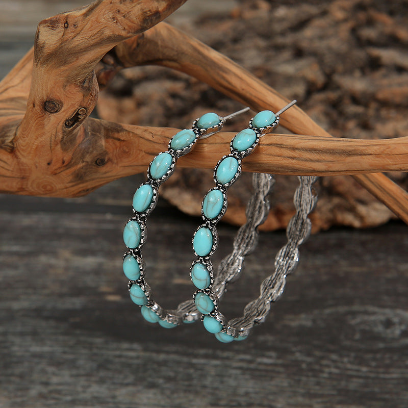 Turquoise C-Hoop Earrings-4 Colors