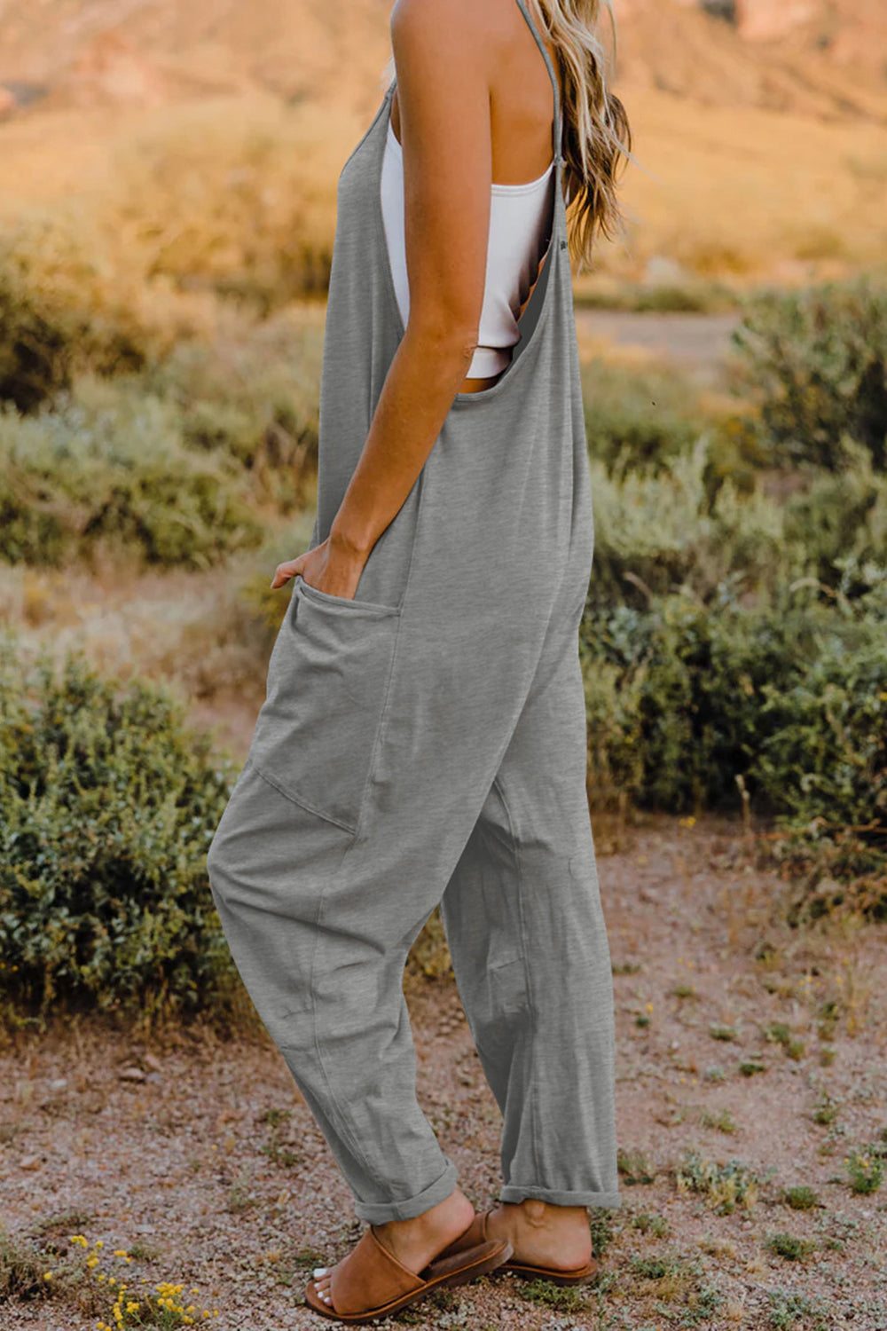 V-Neck Sleeveless Jumpsuit with Pockets- 6 Colors