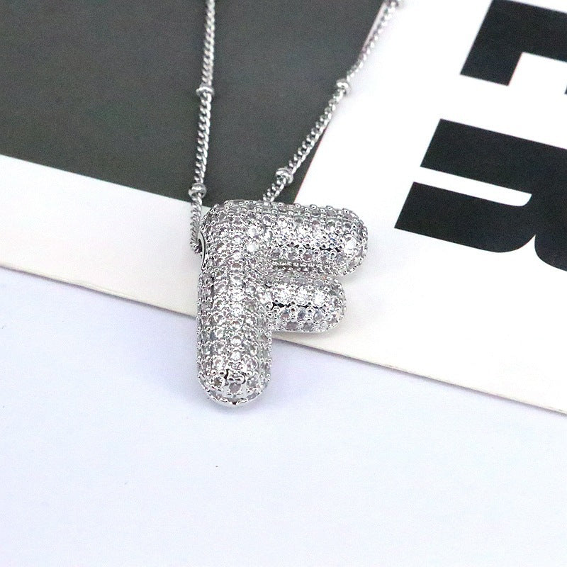 Crystal Bubble Initial Necklace-Silver