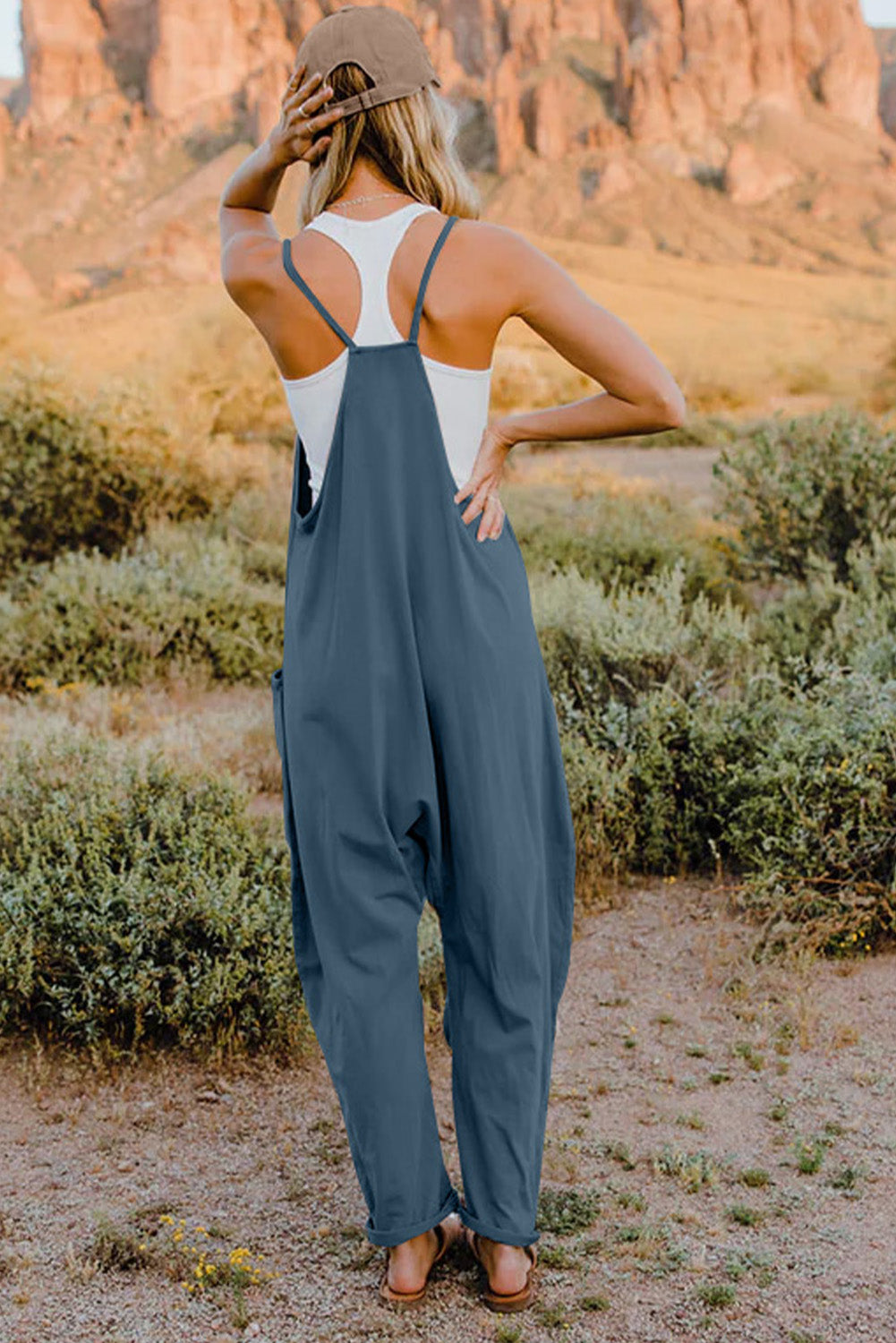 V-Neck Sleeveless Jumpsuit with Pockets- 6 Colors