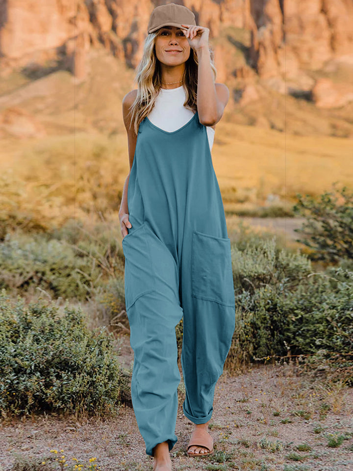 V-Neck Sleeveless Jumpsuit with Pockets- 6 Colors