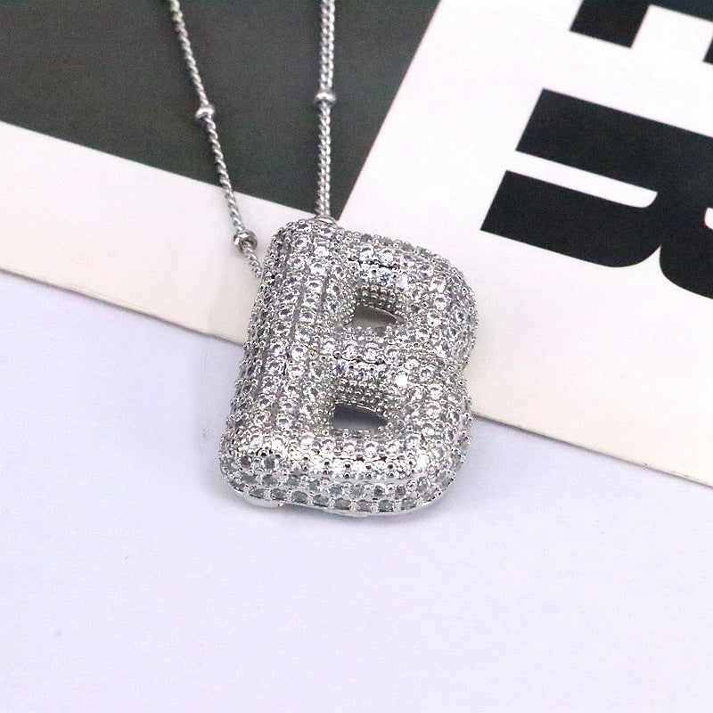 Crystal Bubble Initial Necklace-Silver