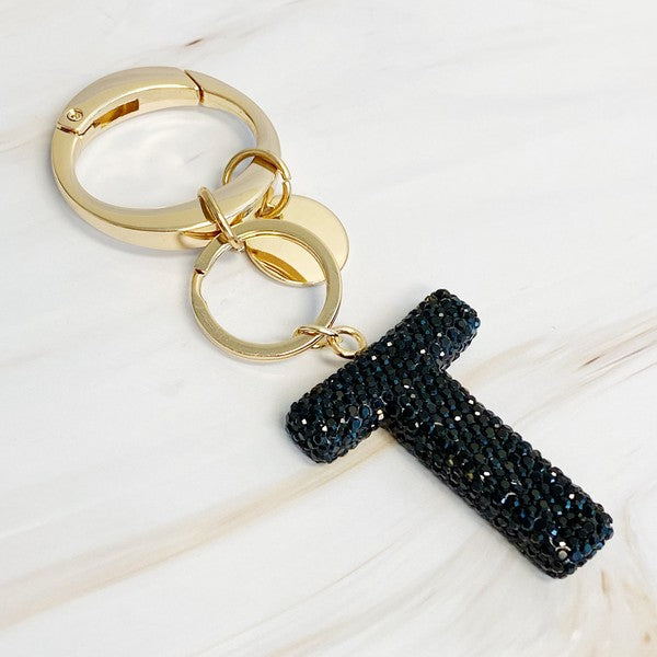 It Girl Glam Initial Key Chain - Black Diamonds