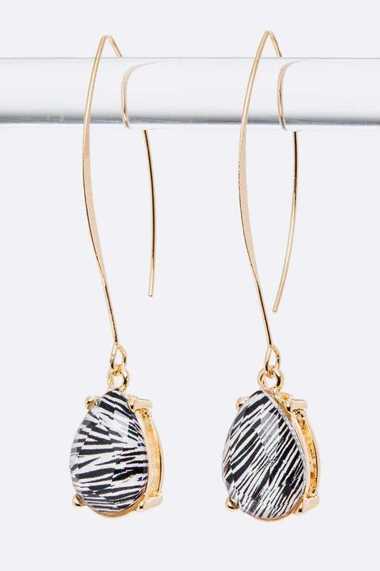 Animal Printed Teardrop Long Dangle Earrings