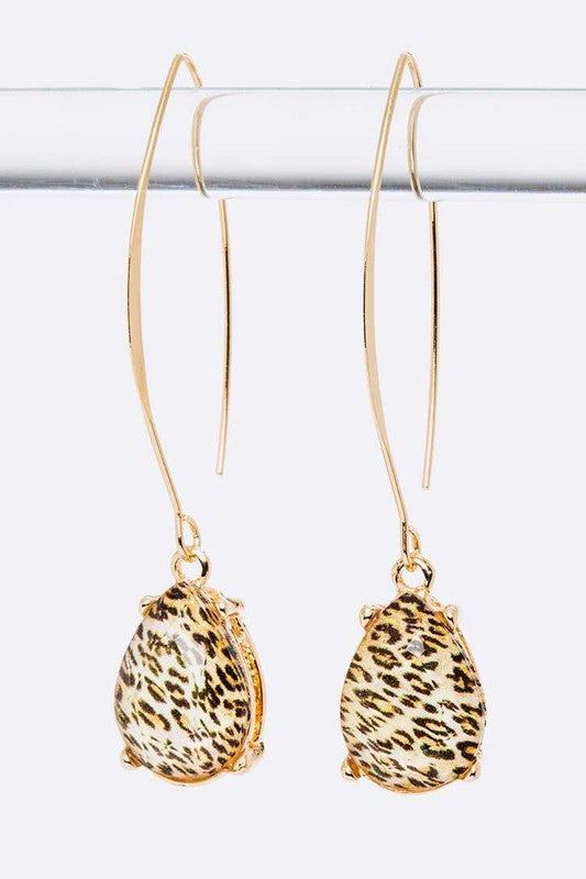 Animal Printed Teardrop Long Dangle Earrings