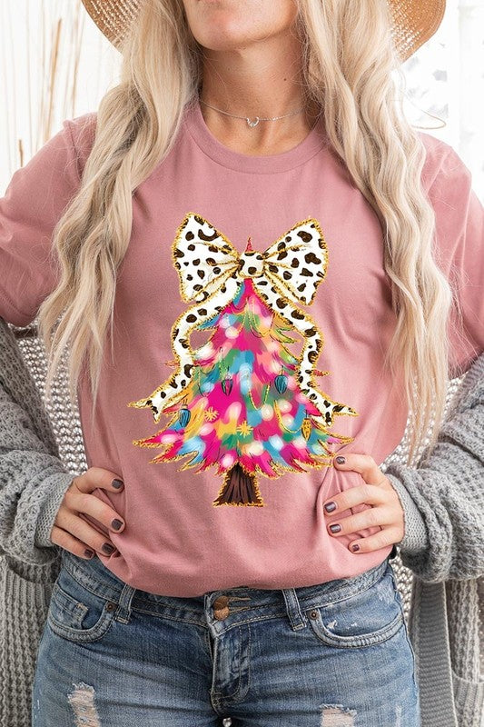 Faux Glitter Colorful Christmas Tree Graphic Tee