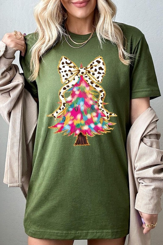 Faux Glitter Colorful Christmas Tree Graphic Tee