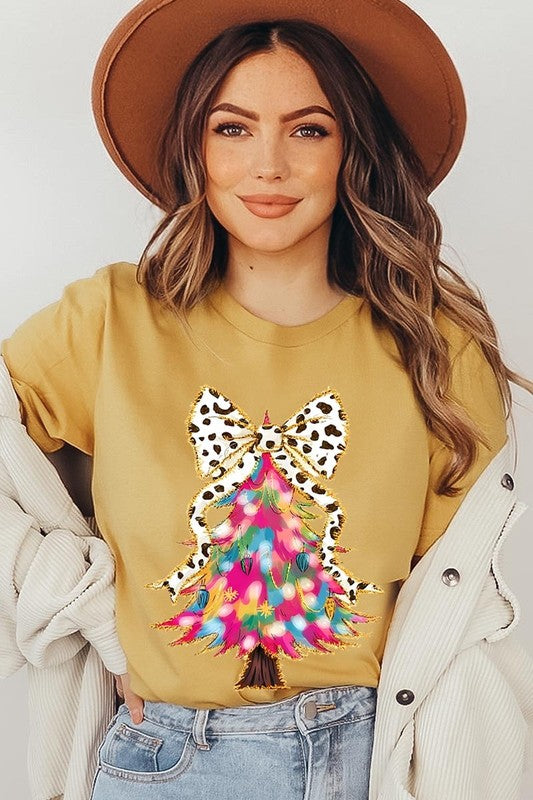 Faux Glitter Colorful Christmas Tree Graphic Tee