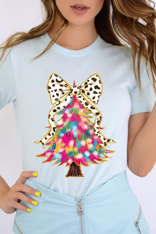 Faux Glitter Colorful Christmas Tree Graphic Tee