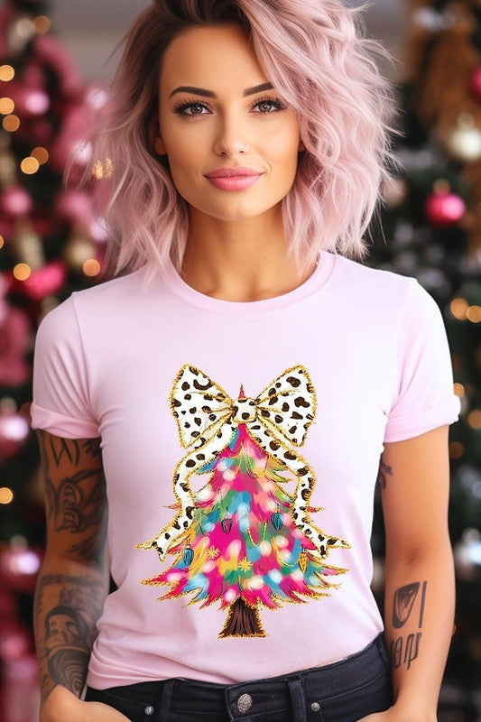 Faux Glitter Colorful Christmas Tree Graphic Tee