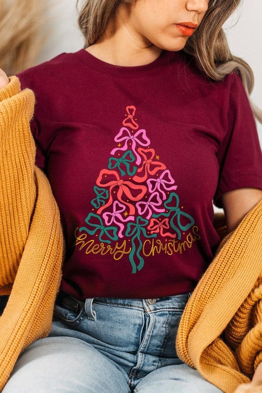 Coquette Bow Christmas Tree Graphic Tee