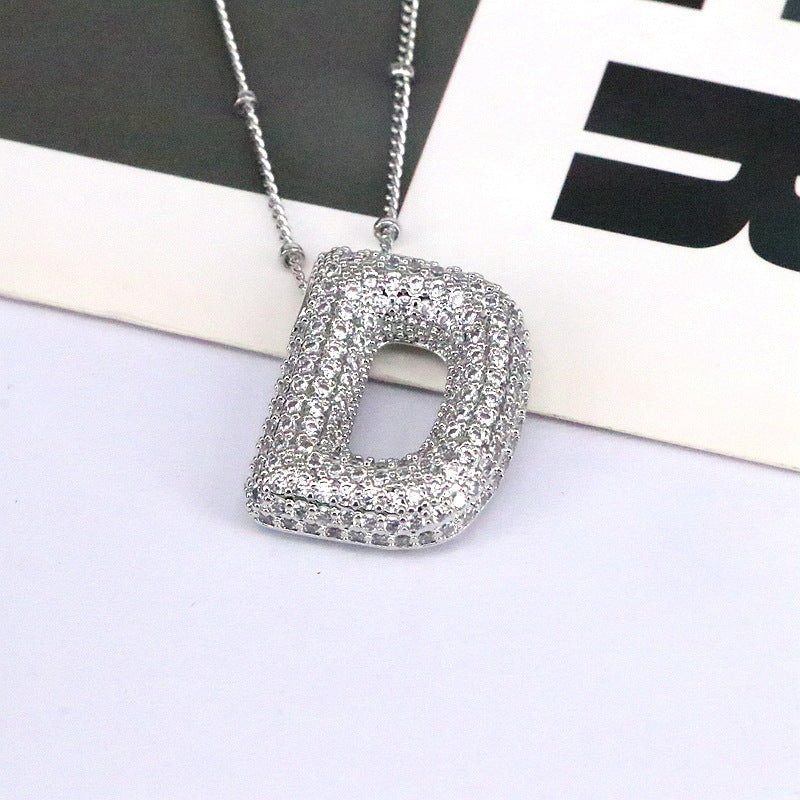 Crystal Bubble Initial Necklace-Silver