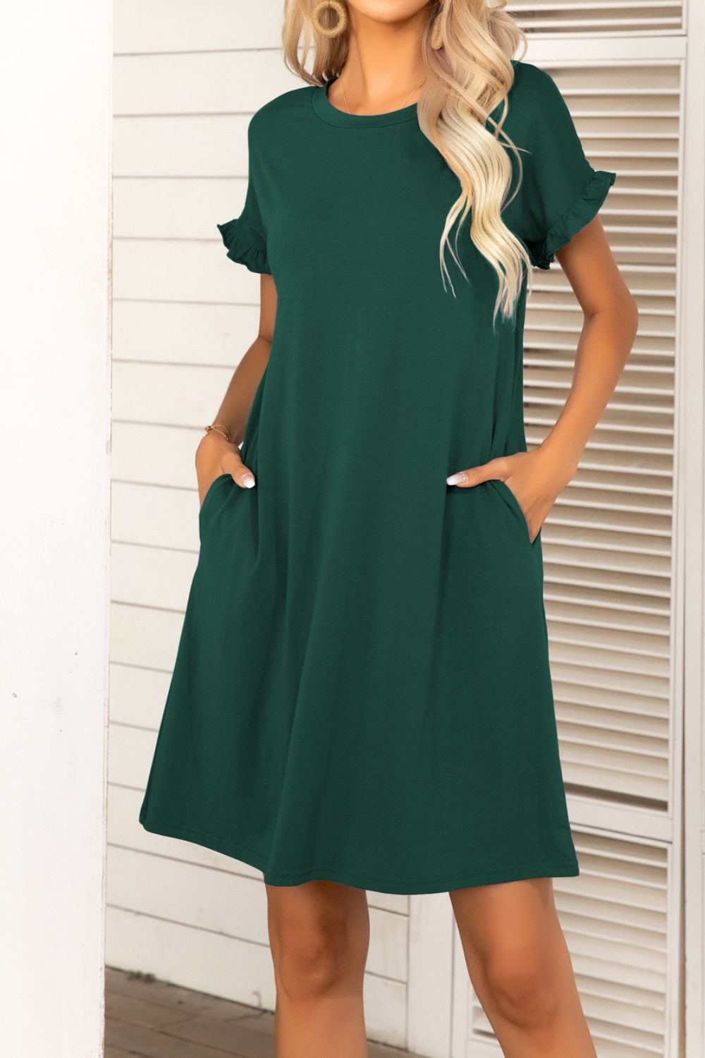 Camo Flounce Sleeve Dress with Pockets