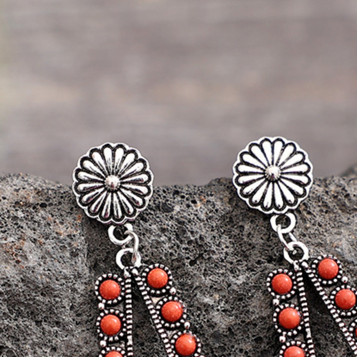 Beaded Teardrop Earrings- Red