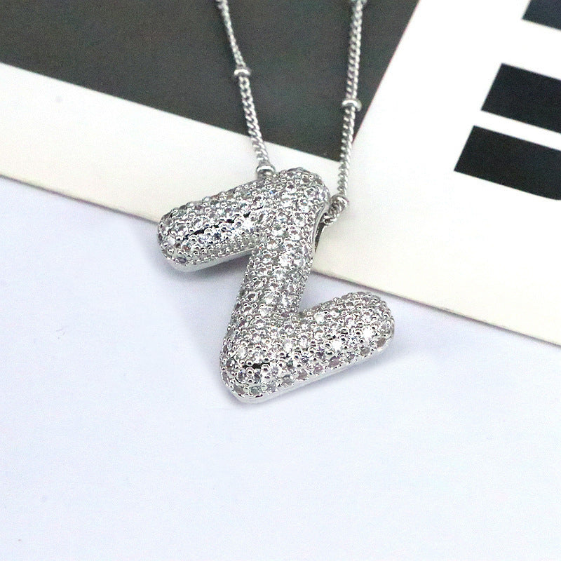 Crystal Bubble Initial Necklace-Silver