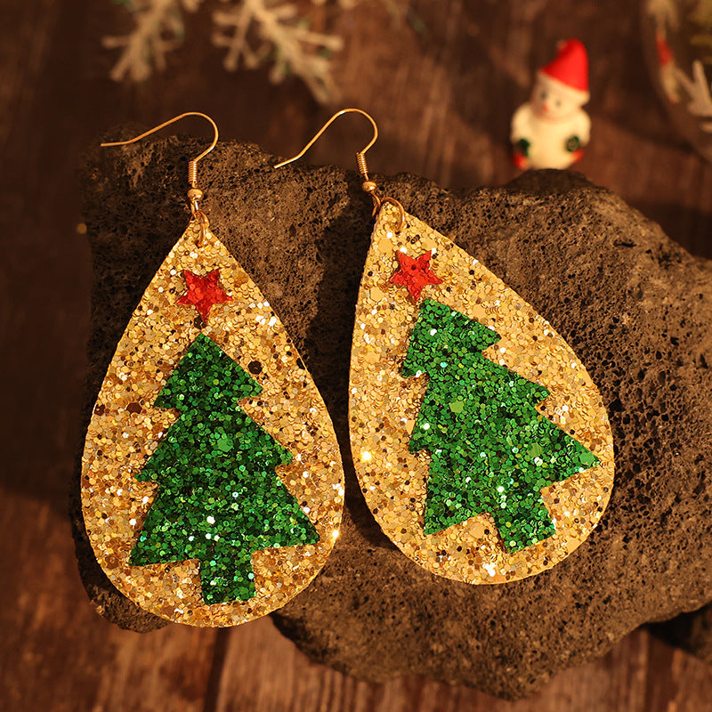 Faux Leather Christmas Tree Earrings