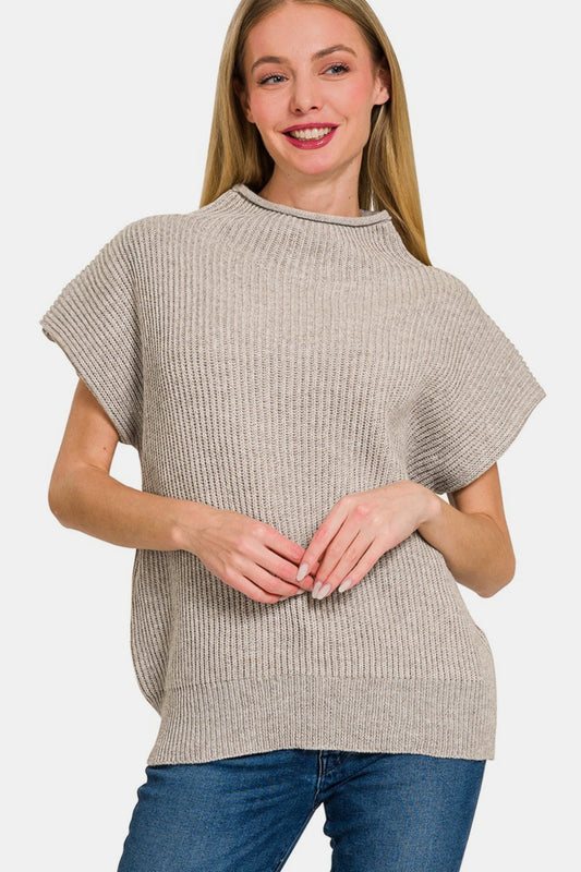 Mocha Short Sleeve Mock Neck Sweater