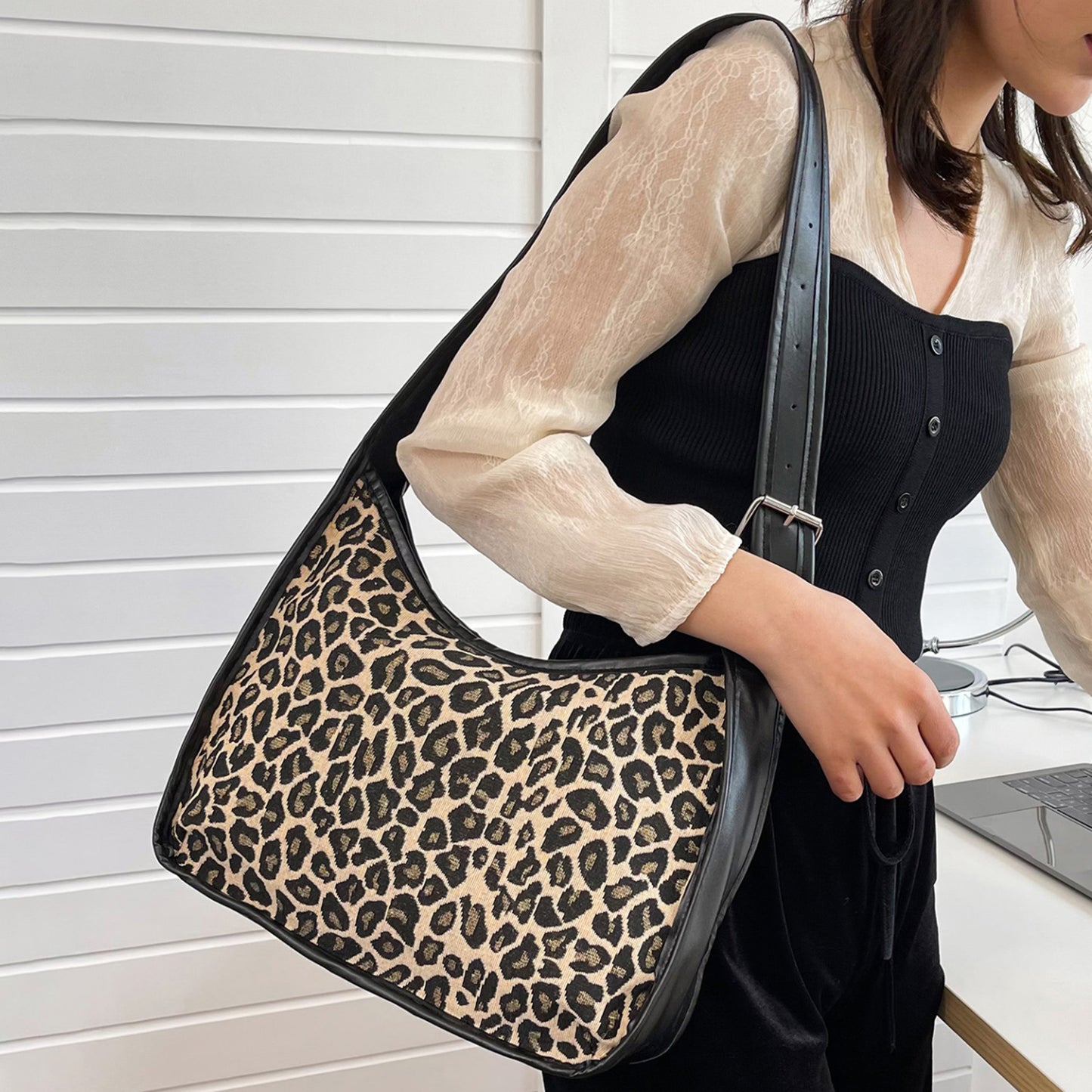Faux Leather Adjustable Strap Shoulder Bag- 3 Prints