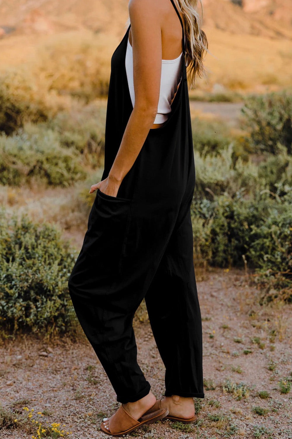 V-Neck Sleeveless Jumpsuit with Pockets- 6 Colors