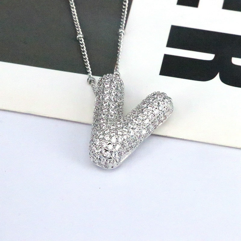 Crystal Bubble Initial Necklace-Silver