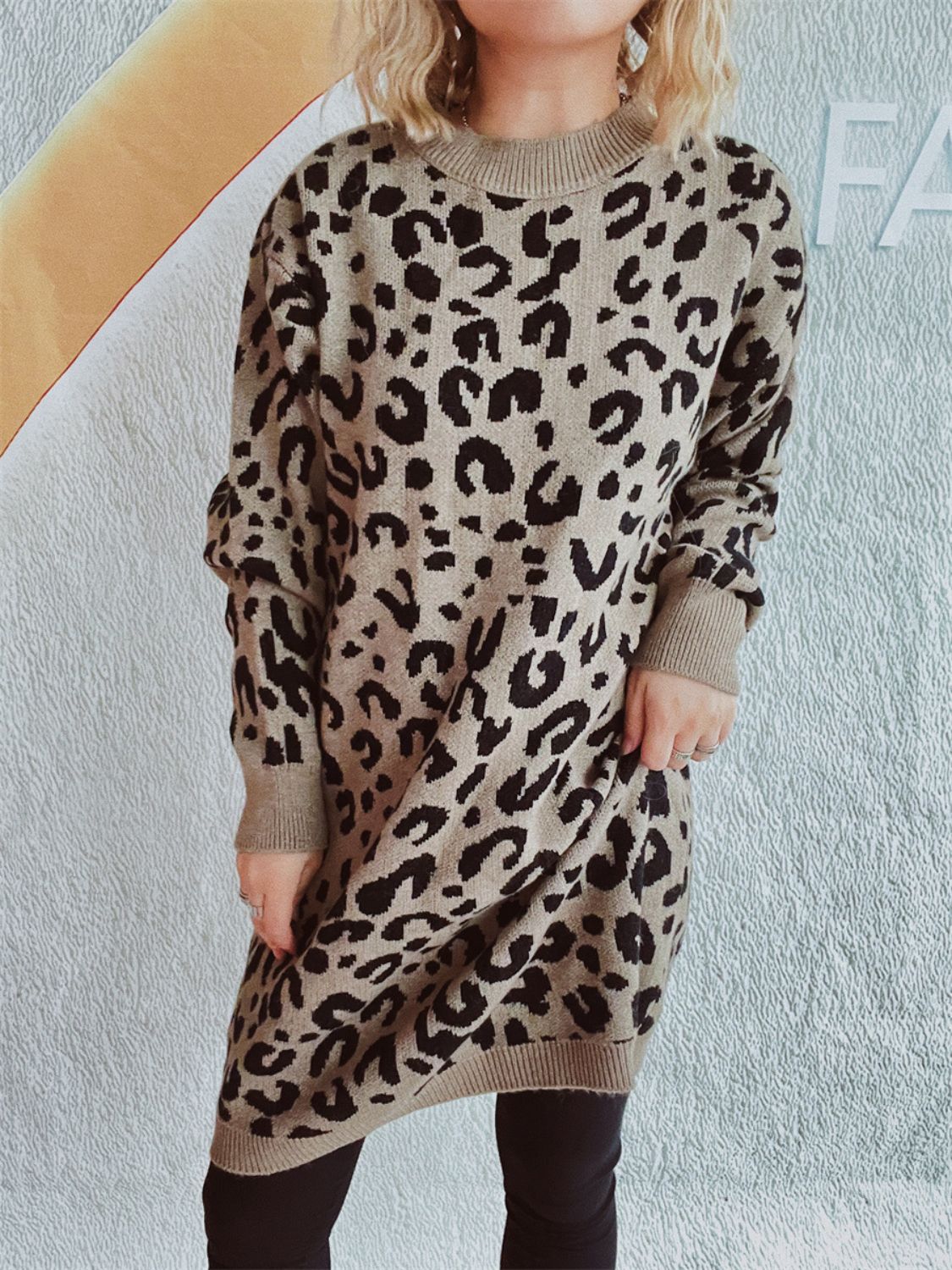 Leopard Round Neck Long Sleeve Sweater