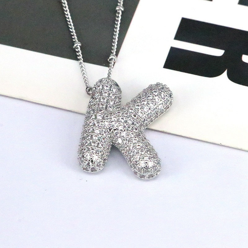 Crystal Bubble Initial Necklace-Silver