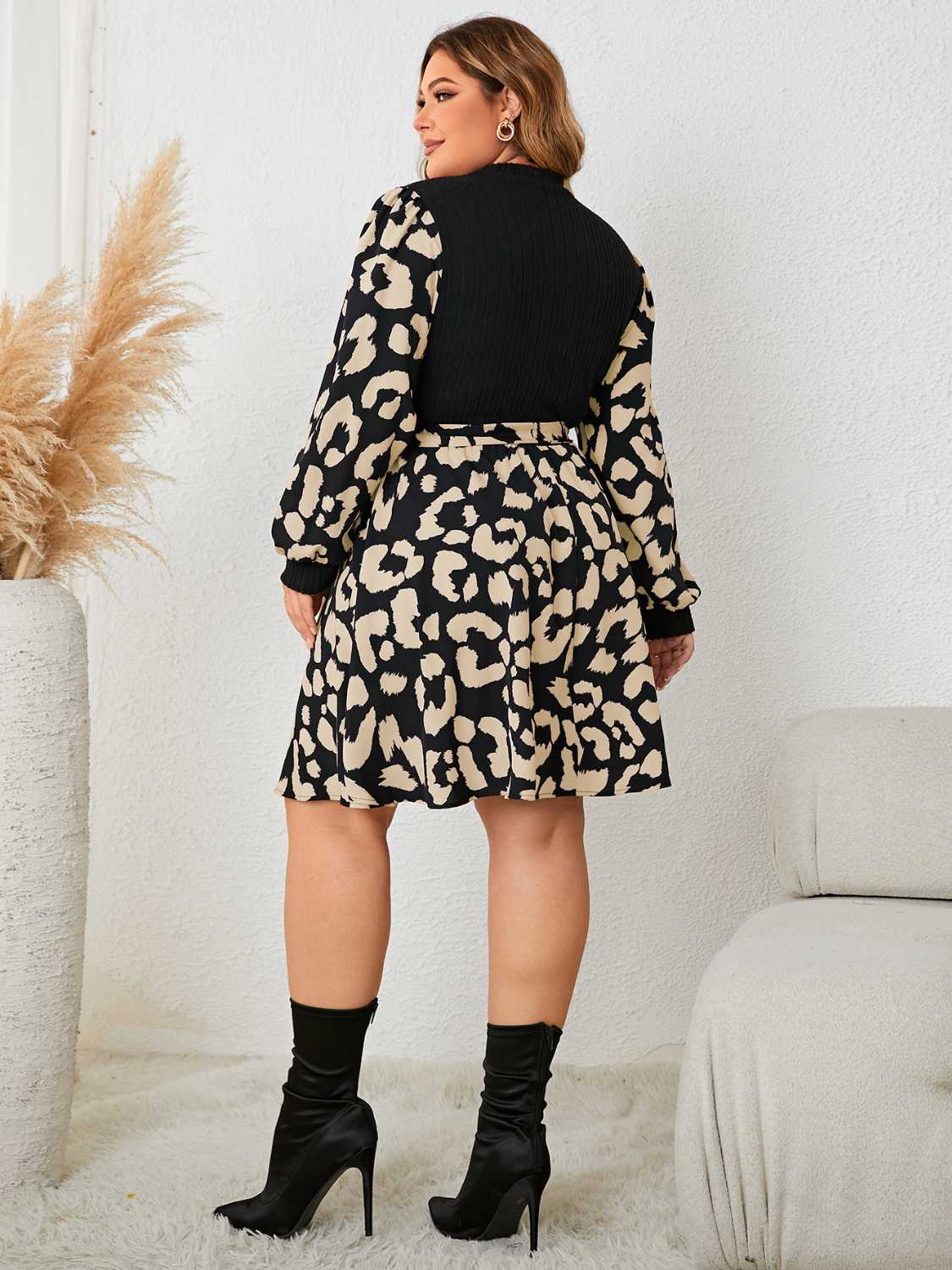 Plus Size Leopard Dress- Black