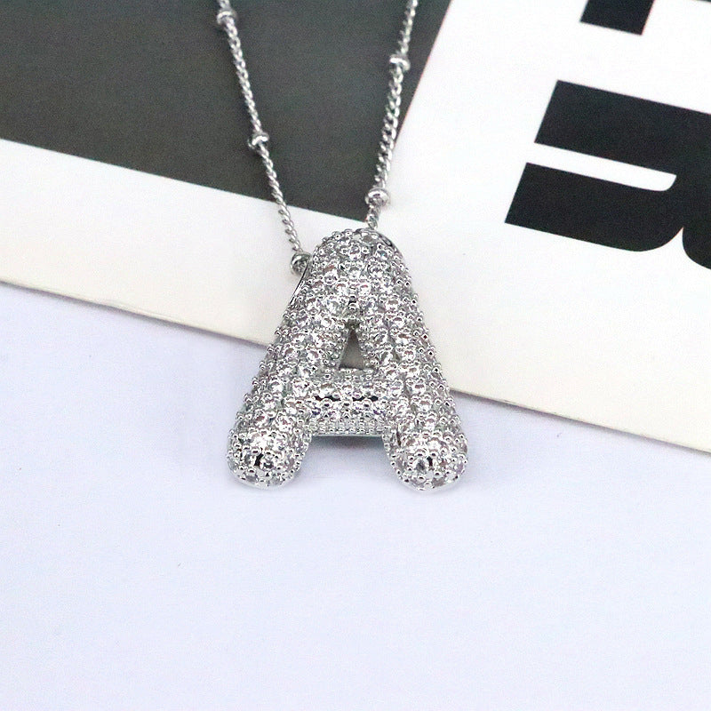 Crystal Bubble Initial Necklace-Silver