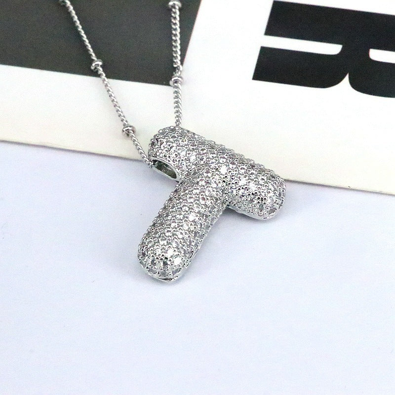 Crystal Bubble Initial Necklace-Silver