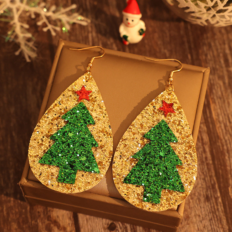 Faux Leather Christmas Tree Earrings