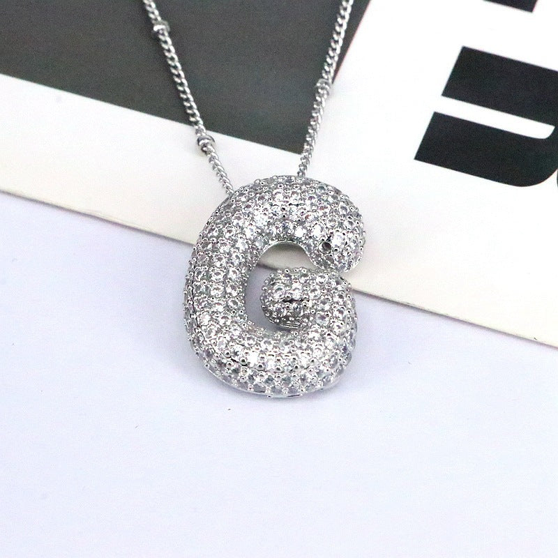 Crystal Bubble Initial Necklace-Silver