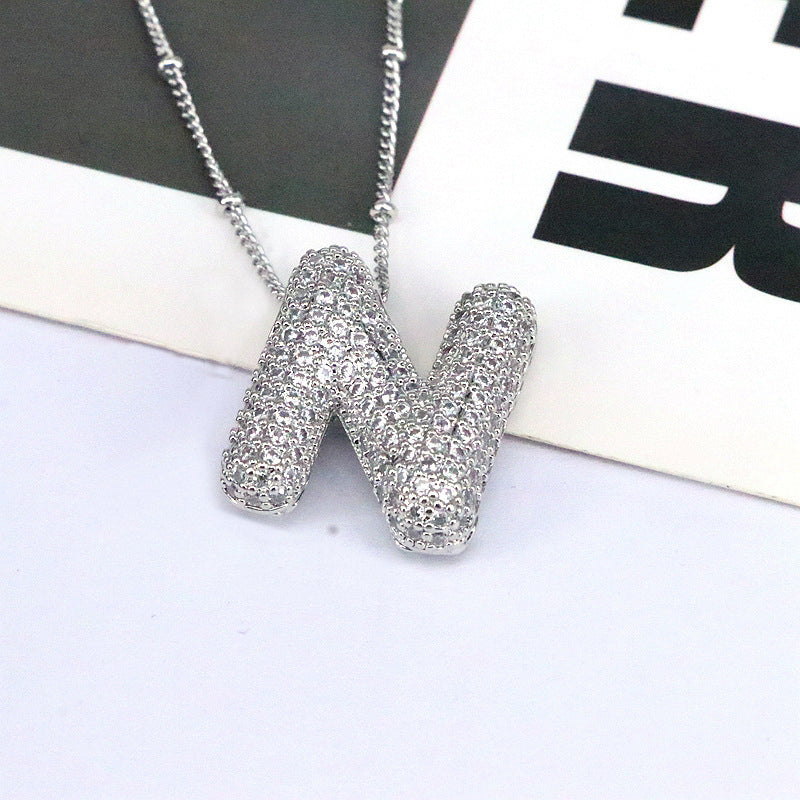 Crystal Bubble Initial Necklace-Silver