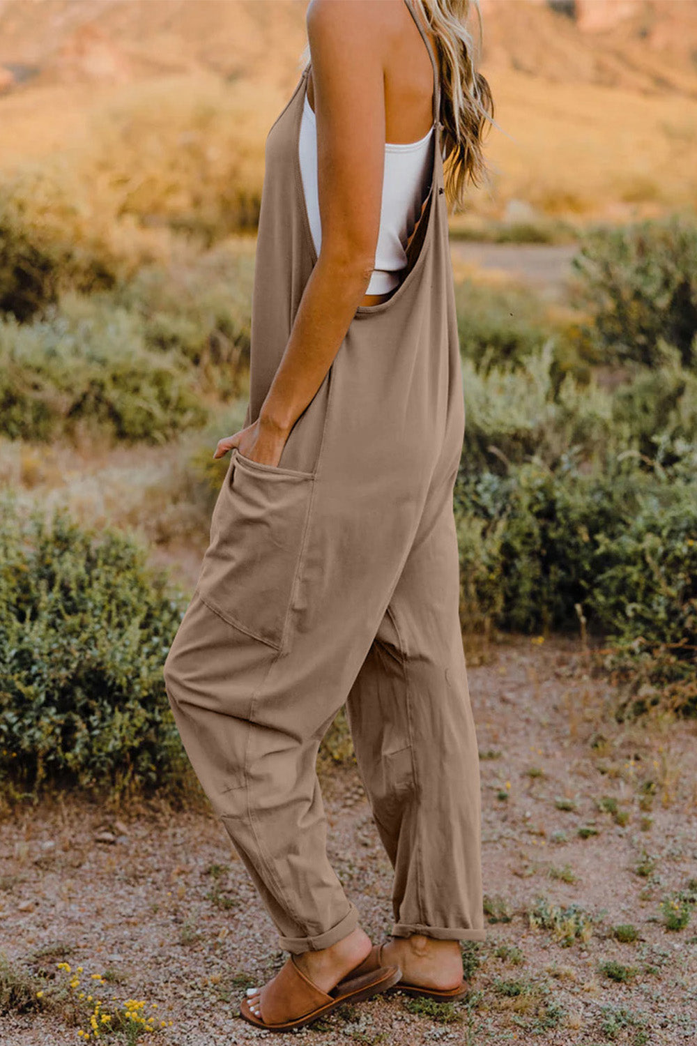 V-Neck Sleeveless Jumpsuit with Pockets- 6 Colors