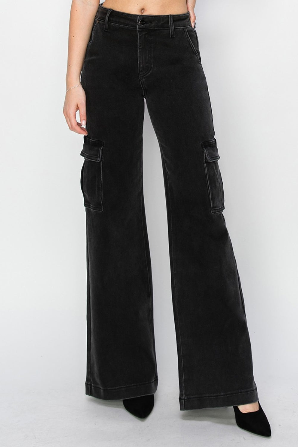 Black Risen High Rise Wide Leg Cargo Jeans