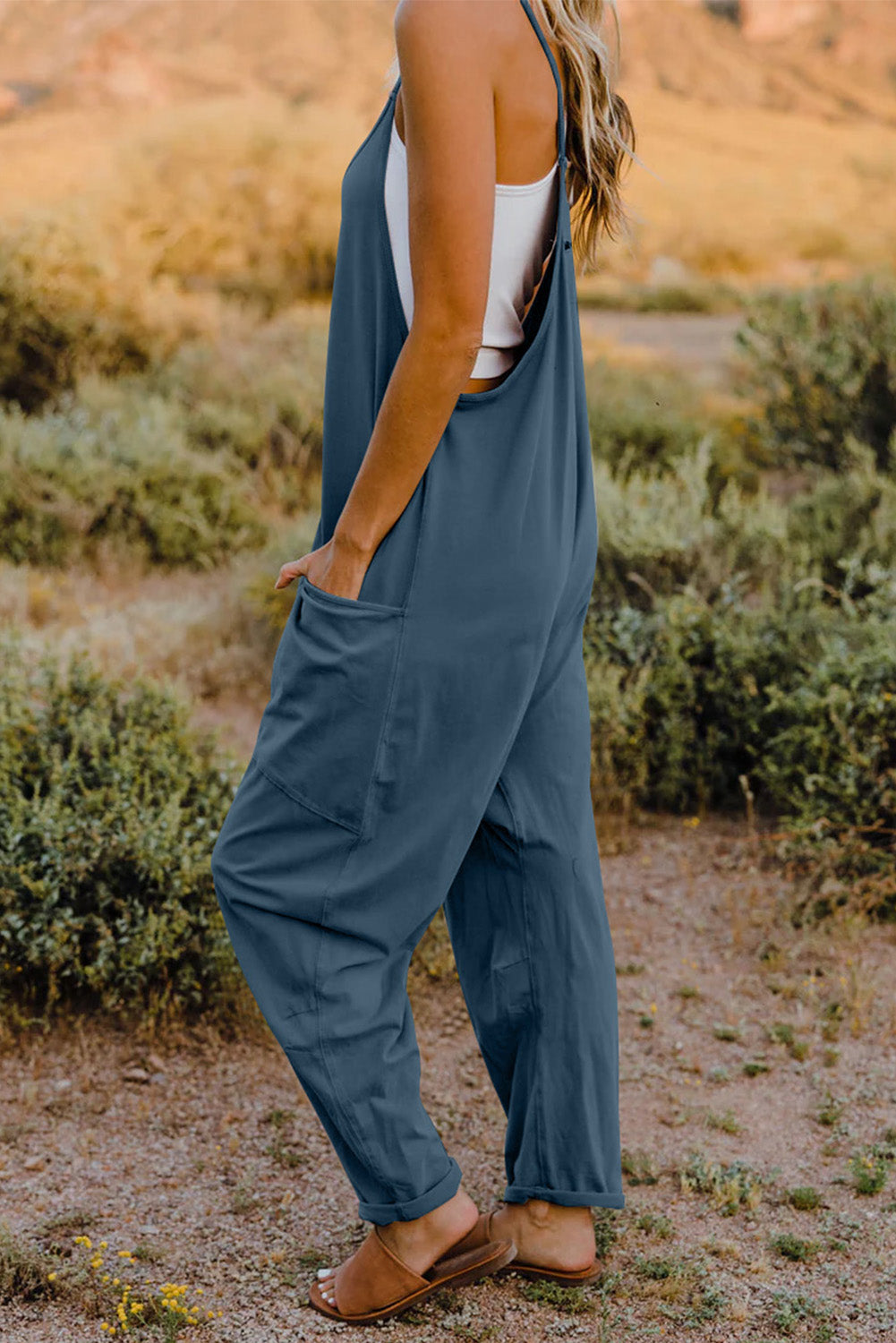 V-Neck Sleeveless Jumpsuit with Pockets- 6 Colors